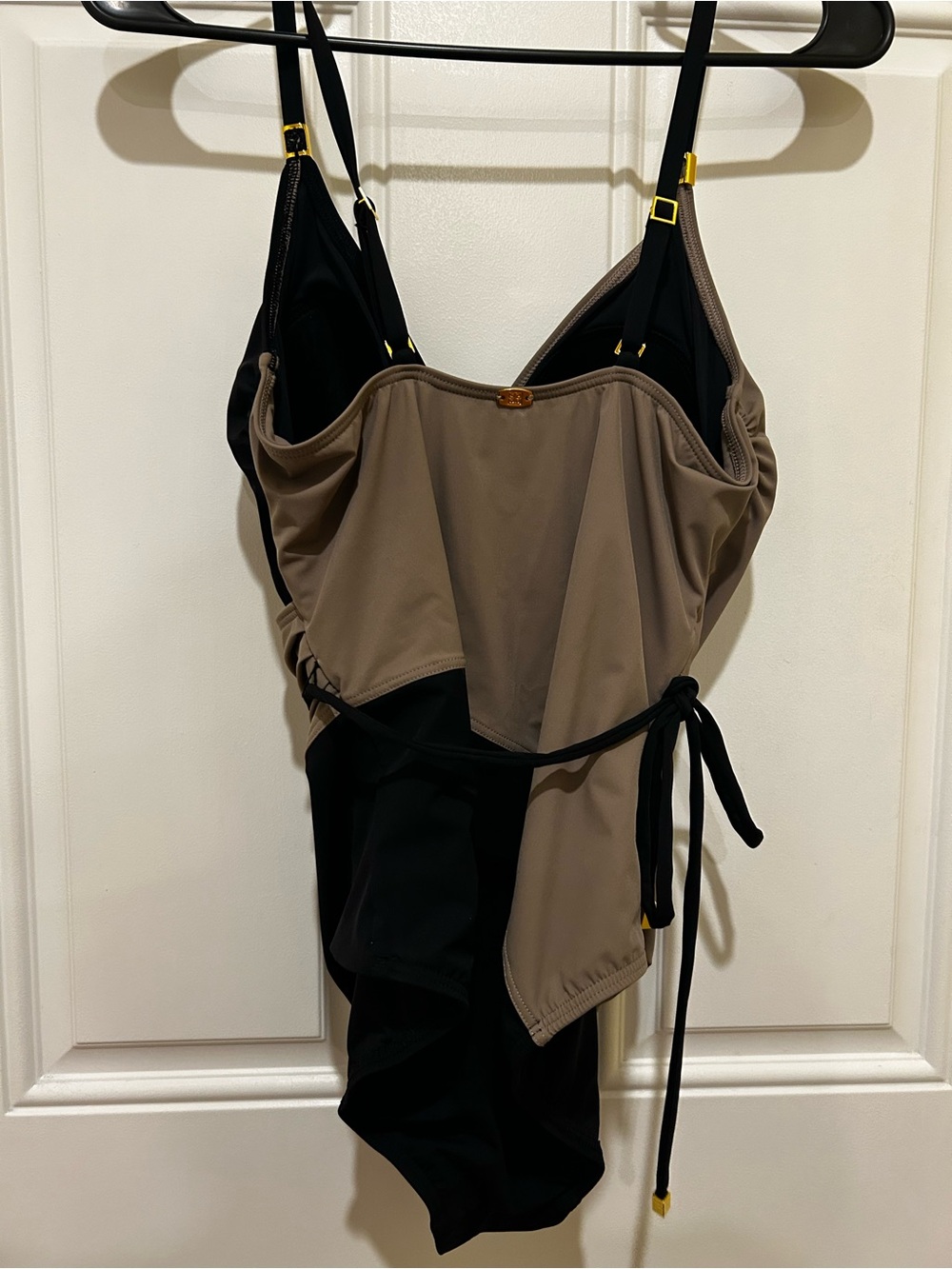 Givenchy Two-Tone Wrap One-Piece Swimsuit - Black & Taupe - Picture 2 of 9